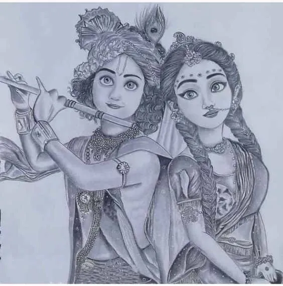 easy radha krishna drawing images