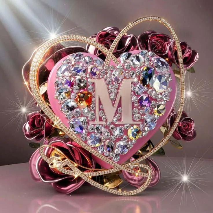 beautiful m letter in heart